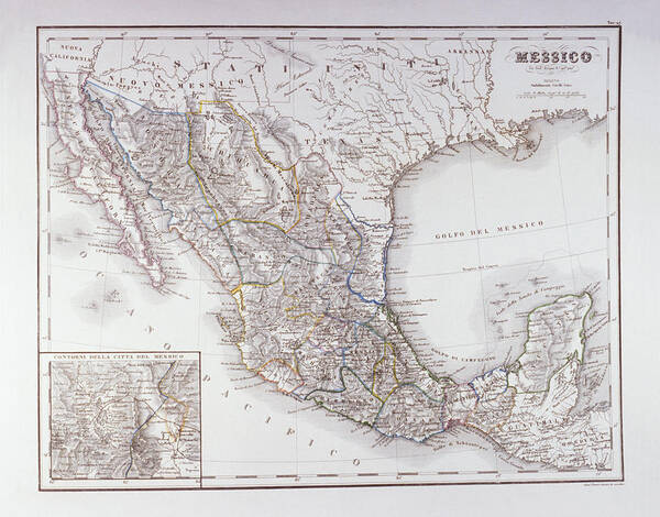 Victorian Style Poster featuring the digital art Map Of Mexico And Outlines Of Mexico by Fototeca Gilardi