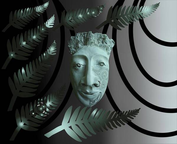 Mask The Maori Warrior Poster featuring the ceramic art Mask The Maori Warrior by Joan Stratton