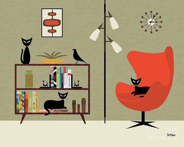 Mid Century Modern Poster featuring the digital art Mid Century Bookcase Room by Donna Mibus