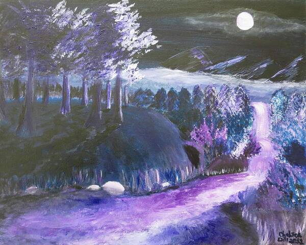  Poster featuring the painting Misty Purple Mountains in the Moonlight by C E Dill