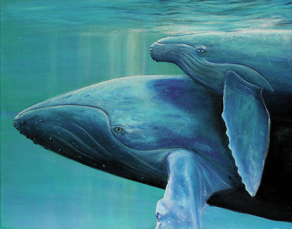 Mother And Calf Poster featuring the painting Mother And Calf by Greg Farrugia