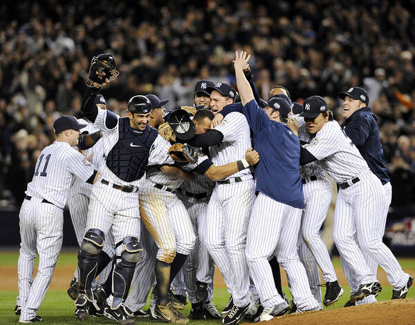 American League Baseball Poster featuring the photograph New York Yankees Celebrate After by New York Daily News Archive