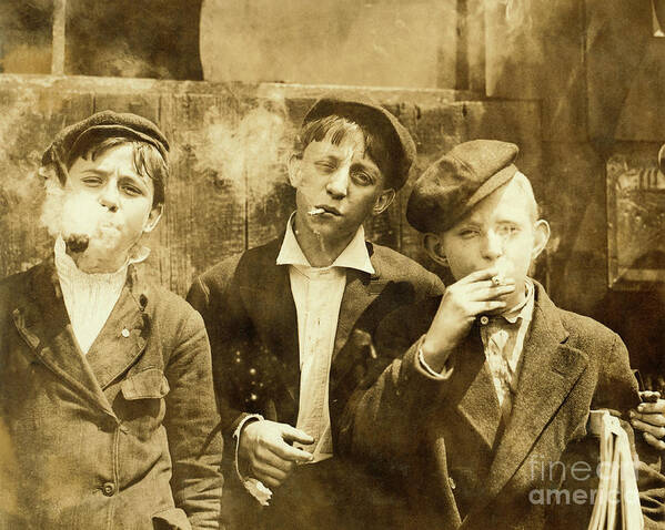 Person Poster featuring the photograph Newspaper Boys Smoking by Library Of Congress/science Photo Library