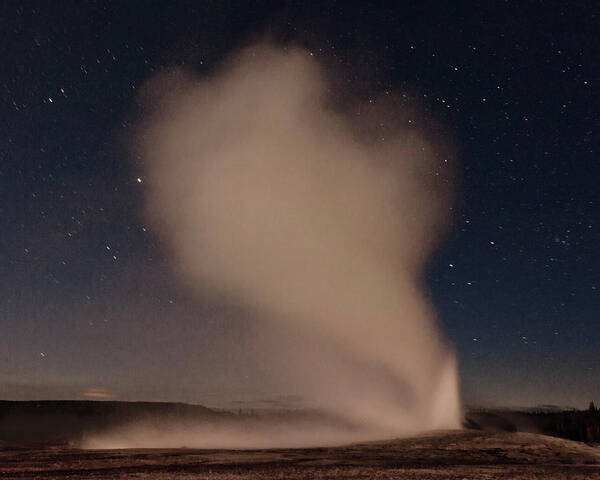 Steam Poster featuring the photograph Old Faithful at Night by John Christopher