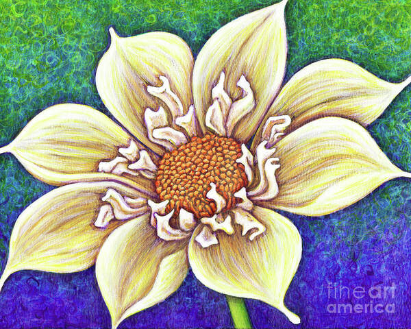 Floral Poster featuring the painting Pale Yellow Collarette Dahlia by Amy E Fraser