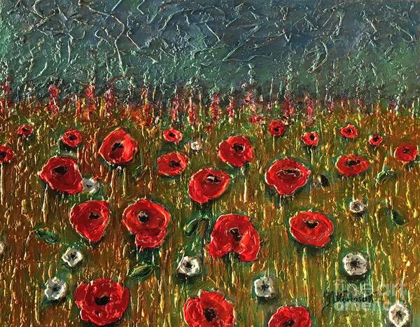 Pappyes Poster featuring the painting Poppy field by Maria Karlosak