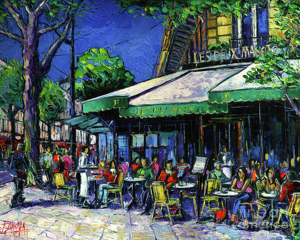 Les Deux Magots Poster featuring the painting Parisian Cafe by Mona Edulesco