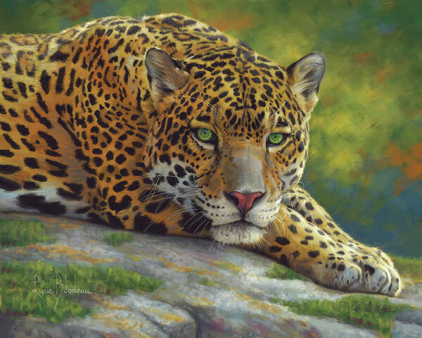 Jaguar Poster featuring the painting Peaceful Jaguar by Lucie Bilodeau