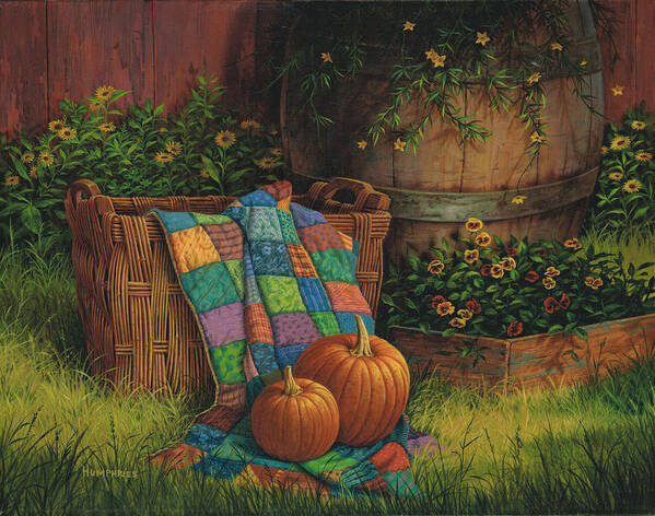 Michael Humphries Poster featuring the painting Pumpkins and Patches by Michael Humphries