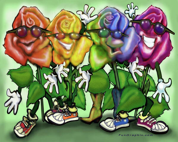 Rainbow Poster featuring the digital art Rainbow Roses Party by Kevin Middleton