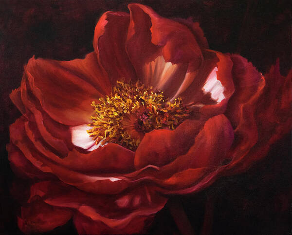 Red Flower Poster featuring the painting Red Peonie Macro Painting by Lynne Pittard
