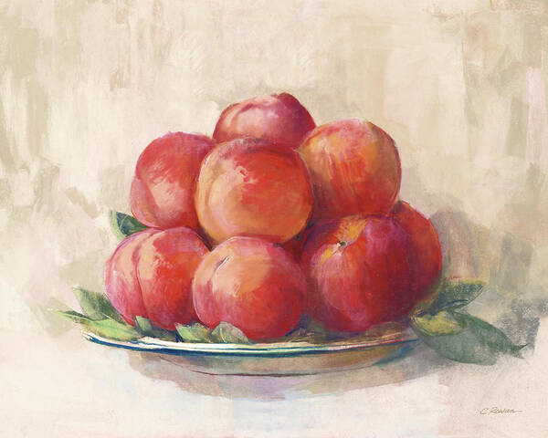 Bowl Poster featuring the painting Ripe Peaches by Carol Rowan