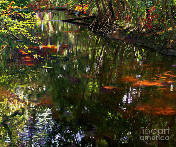 Water Poster featuring the painting Shady River Reflections by Jackie Case