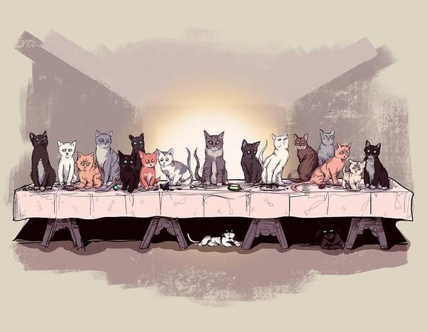 The Cat Supper Poster featuring the photograph The Cat Supper by Ludwig Van Bacon