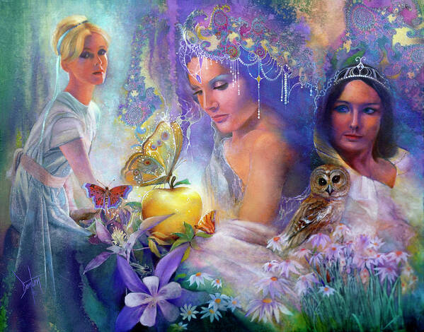 A Rendering Of Three Greek Goddesses Poster featuring the painting The Golden Apple by Denton Lund