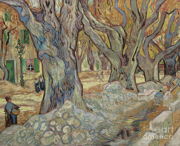 Road Menders Poster featuring the painting The Large Plane Trees, or Road Menders at Saint Remy, 1889 by Vincent Van Gogh