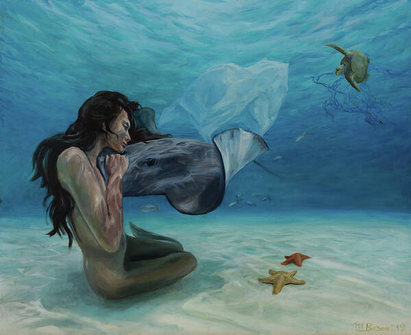 Mermaid Poster featuring the painting The plastic monster by Marco Busoni