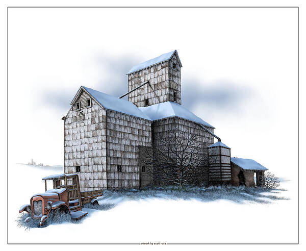 History Poster featuring the digital art The Ross Elevator Winter by Scott Ross