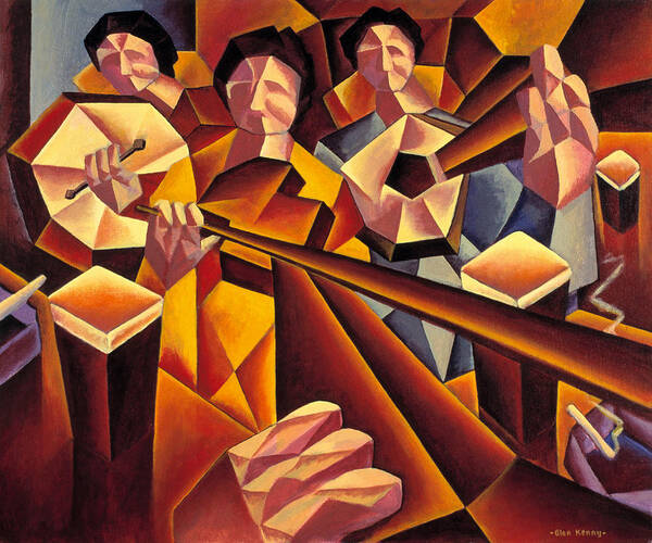 Traditional Poster featuring the painting Traditional irish music session with structured musicians by Alan Kenny