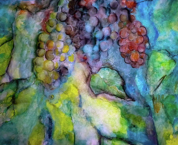 Water-color Poster featuring the digital art Unfinished Water Color Grapes with Leaves and a Naked Fairy by Lisa Kaiser