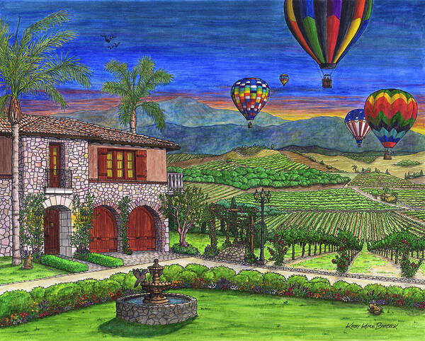 Vineyard Balloons Poster featuring the painting Vineyard Balloons by Kathy Kehoe Bambeck