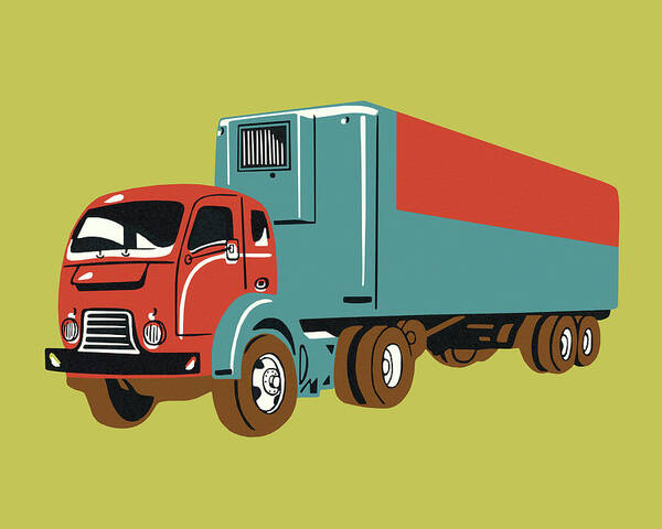 Campy Poster featuring the drawing Vintage Semi Truck by CSA Images