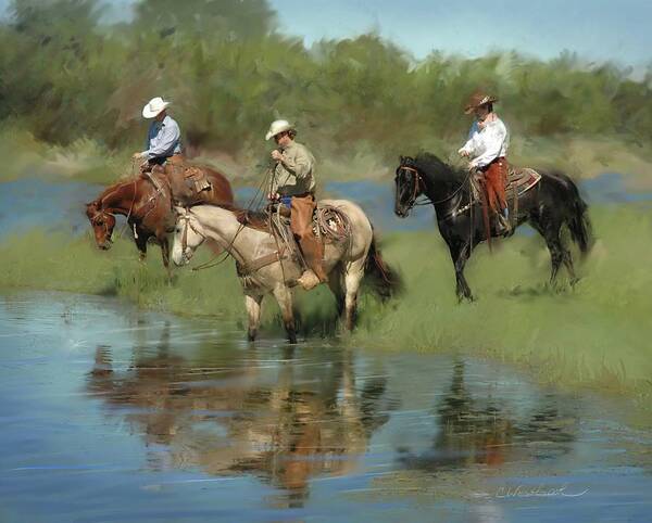 Cowboys Poster featuring the digital art Watering Hole by Cynthia Westbrook