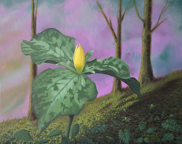 Yellow Poster featuring the painting Yellow Trillium of the Smokies by Adrienne Dye