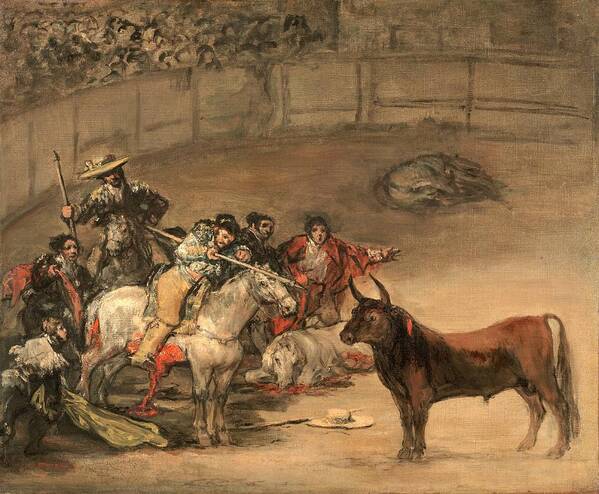 Figurative Poster featuring the painting Bullfight, Suerte de Varas #1 by Francisco de Goya