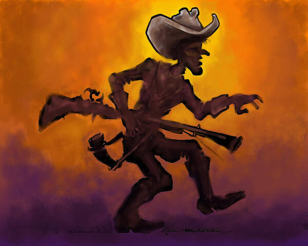 Cowboy Poster featuring the digital art Cowboy at Sunset #1 by Kevin Middleton