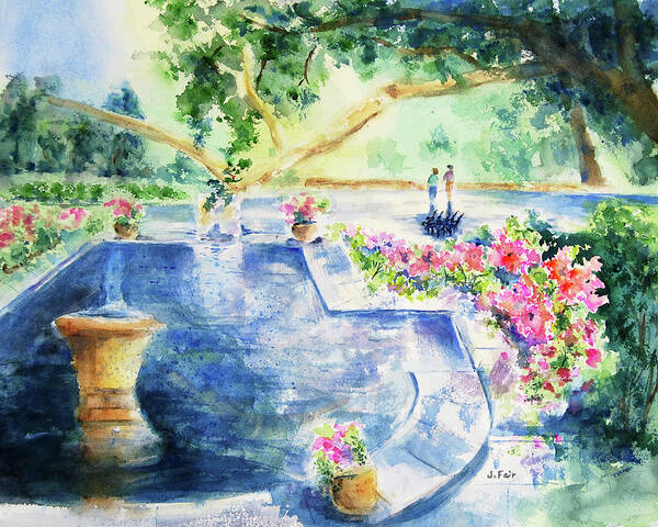 Fountain Poster featuring the painting Live Oak Garden at Bellingrath by Jerry Fair