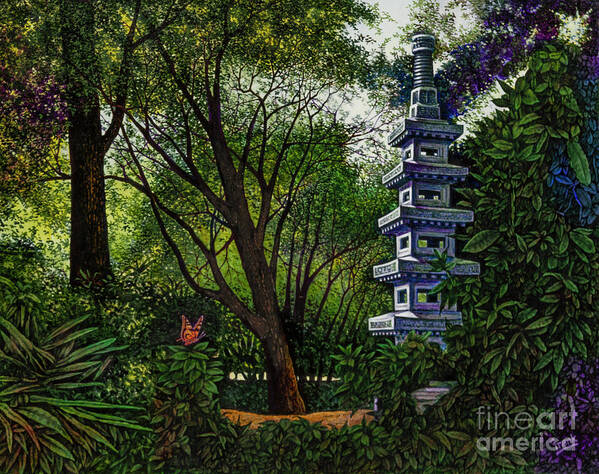 Pagoda Poster featuring the painting Pagoda #1 by Michael Frank