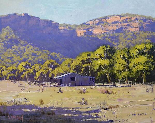 Central Tablelands Poster featuring the painting Valley farm #1 by Graham Gercken