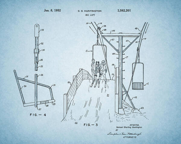 Ski Lift Poster featuring the drawing 1952 Ski Lift Patent by Dan Sproul