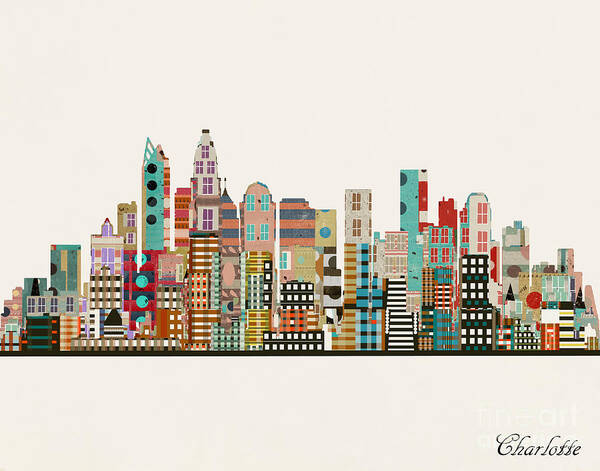 Charlotte Skyline Poster featuring the painting Charlotte City Skyline #2 by Bri Buckley