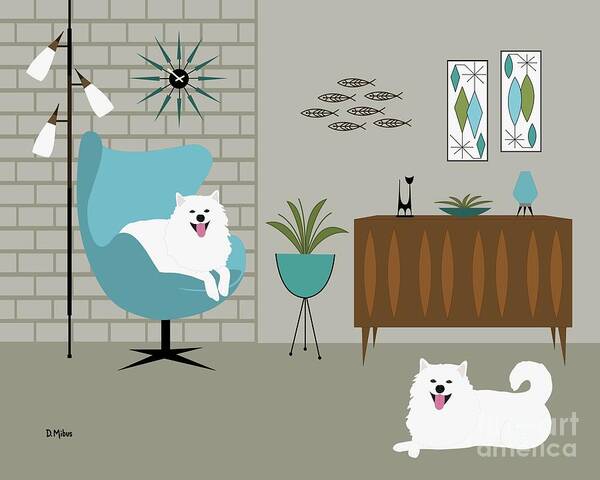Mid Century Modern Poster featuring the digital art Mid Century Modern White Dogs by Donna Mibus