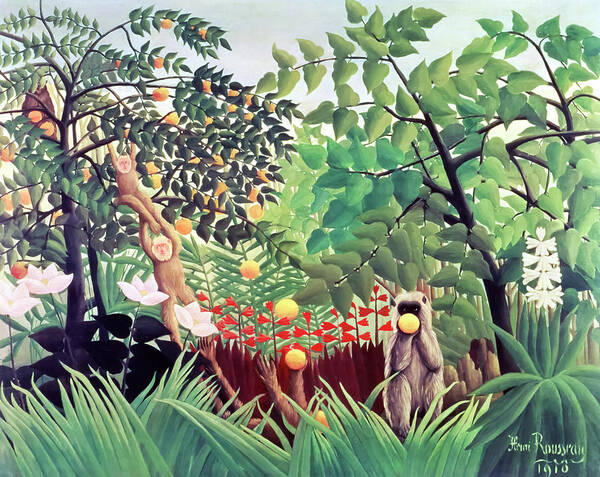 Henri Rousseau Poster featuring the painting Exotic Landscape by Henri Rousseau by Mango Art