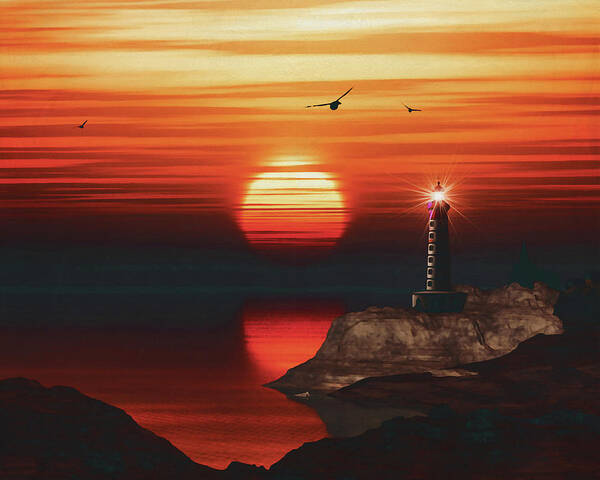 Sky Poster featuring the painting St Mathieu Lighthouse with a sunset #4 by Jan Keteleer