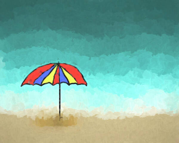 Beach Umbrella Poster featuring the digital art A Day at the Beach by Alison Frank