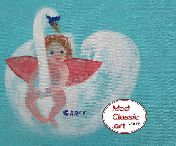 Cupid Poster featuring the painting Amorino with Swan ModClassic Art by Enrico Garff