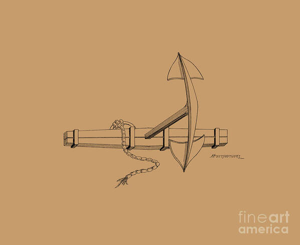 Sailing Vessels Poster featuring the drawing Anchor with wooden stock by Panagiotis Mastrantonis
