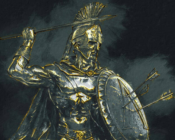 Spartan Warrior Poster featuring the painting Ancient Warriors, Spartiates - 06 by AM FineArtPrints