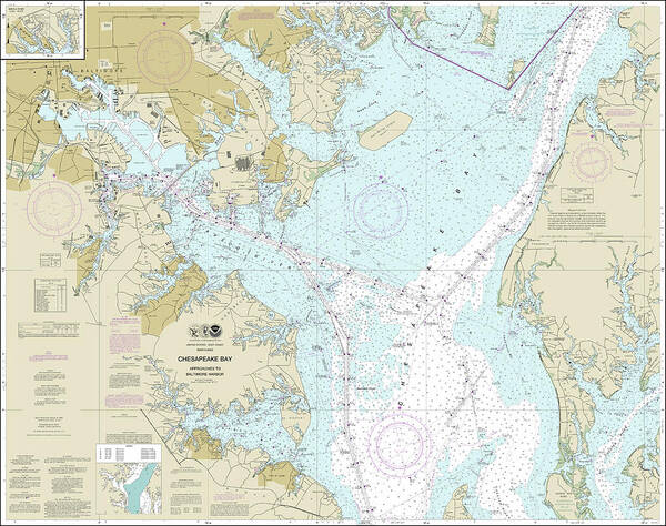 Maryland Nautical Chart Poster featuring the digital art Approaches to Baltimore Harbor Nautical Chart 12278 No Borders by John Gernatt