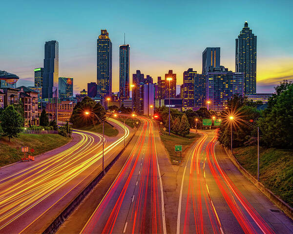 Atlanta Skyline Poster featuring the photograph Atlanta Georgia Colorful Skyline Over The Freedom Parkway by Gregory Ballos