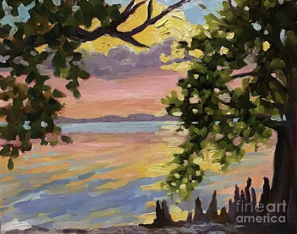 Sunset Poster featuring the painting Bay Drive Sunset by Anne Marie Brown