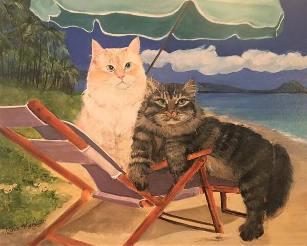 Siberian Cats Poster featuring the painting Beach Bums by Linda Kegley