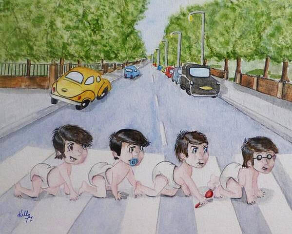 Beatles Poster featuring the painting Beatles Abbey Road .... Babies by Kelly Mills