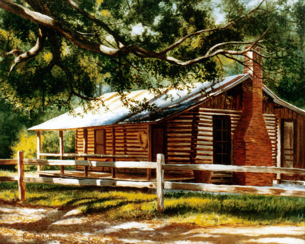 Big Thicket Poster featuring the painting Big Thicket Information Center_The Staley Cabin by Randy Welborn