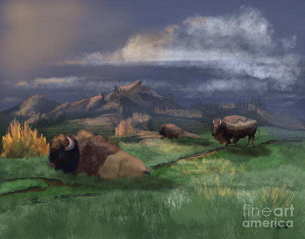 Bison Poster featuring the digital art Bison Rest by Doug Gist