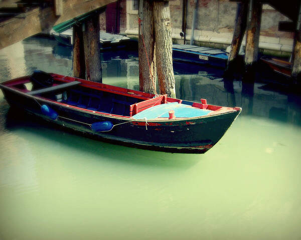 Boat Poster featuring the photograph Black Boat in Venice by Lupen Grainne